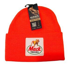 MACK TRUCK Neon Orange Men's Knit Cuffed Beanie Bulldog Patch Licensed Product